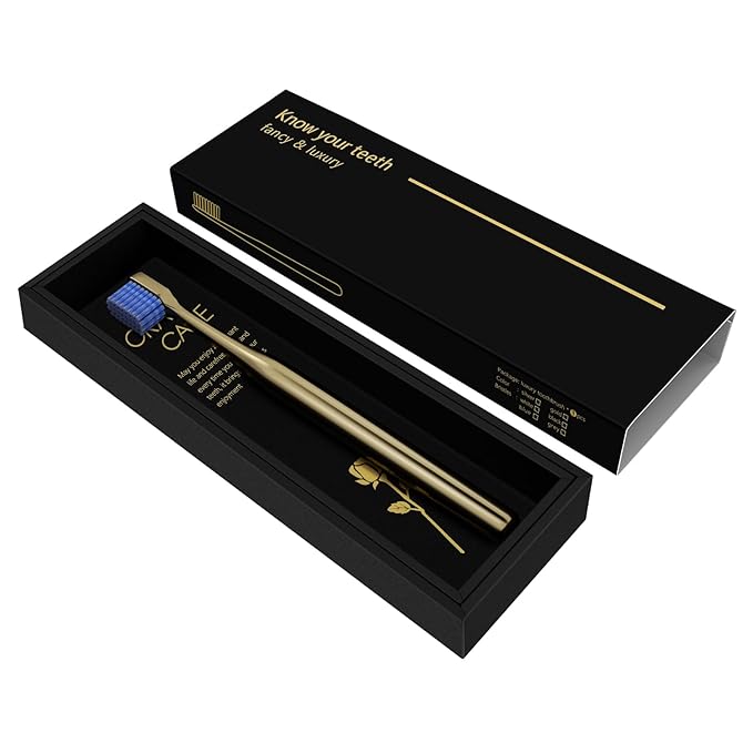 Z-VAPRESS Luxury Gold Color Toothbrush with Super Soft Charcoal Bristles - Good Gift for Home, Guests and Travel