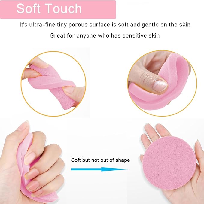 Compressed Facial Sponge,Reusable Makeup Blender 60 Count,Soft Round Wash Sponges for Estheticians Makeup Removal,Face Cleansing Exfoliating Compress Spa Pads for Women,Pink