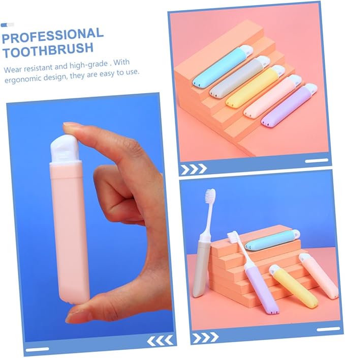 5Pcs Portable Soft Bristle Folding Toothbrushes for Travel and Home Use Wear-Resistant Ergonomic Design Gentle Gums Convenient Compact Suitable for Adults Random Color