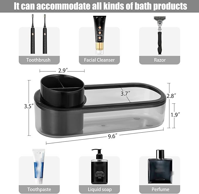 Black Toothbrush Holder for Bathroom,Detactable Bathroom Tray for Men,Electric Tooth Brushing Holder,Bathroom Countertop Organizer,Tooth Brush Toothpaste Caddy Storage,Vanity Sink Accessories