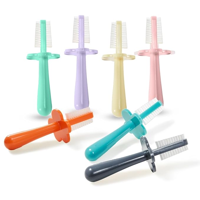 grabease Double Sided Baby Toothbrush - Silicone Finger Brush for Infant Gums - Soft Dual-Sided Brush for Toddler Teeth - Training Toothbrush for Toddlers & 1-Year-Olds - Pack of 2, Mint & Blush