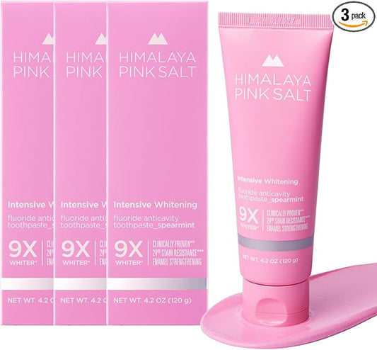 HIMALAYA PINKSALT Intensive Whitening Toothpaste - Teeth Whitening, Deep Stain Remover with Fluoride, Appropriate for Sensitive Teeth, Peroxide Free, Pink Toothpaste - Spearmint, 4.2 oz (3 Packs)