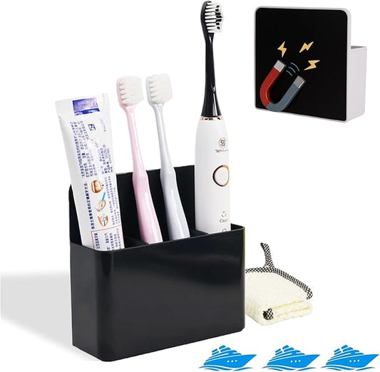 Cruise Essentials 2026 – Magnetic Toothbrush Holder for Cruise Ship Cabin, Wall-Mounted Cruise Bathroom Organizer, Travel Toothbrush Holder for Caribbean Cruise & Alaskan Cruise Must Haves （Black）