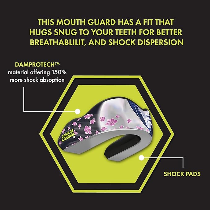 DAMAGE CONTROL Extreme Impact Mouth Guard – Sports Mouthguard for Boxing, MMA, BJJ, Hockey, Rugby, Lacrosse, & More – Mouthpiece for Teeth & Jaw Protection (Adult, Sakura Strike EI)
