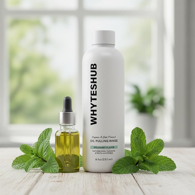 Spearmint Oil Pulling Rinse, Organic Cold-Pressed Coconut Oil for Teeth Mouthwash, Helps Maintain Gum Health & Freshens Breath - 8 fl oz