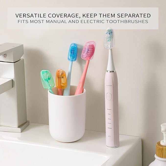 Muslish 100 Pack Toothbrush Covers, Universal Fit for Electric and Manual Brushes, Reusable Travel & Home Protectors (Bulk Value) - Multicolor