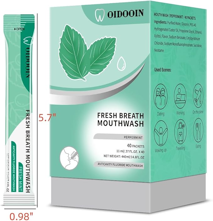 Travel Size Mouthwash Individual Mini Mouthwash for Fresh Breath,for After Meals, Hotels Portable Travel Mouth wash, Bulk Packets 0.4 Fl Oz(Pack of 40)