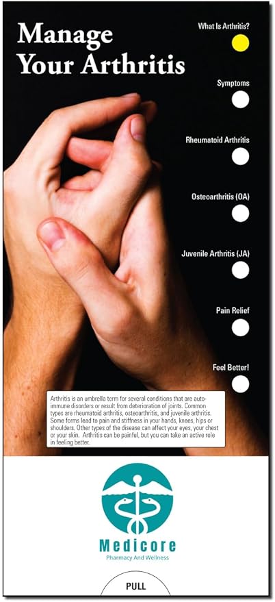 ZOCO - Manage Your Arthritis Slide Chart - Custom Promotional Item (Pack of 250) - Symptoms and Exercises - Doctor’s Office, Clinics, Pharmacies Handout, Brochure, Pamphlet - 3.75 x 8.5 in.
