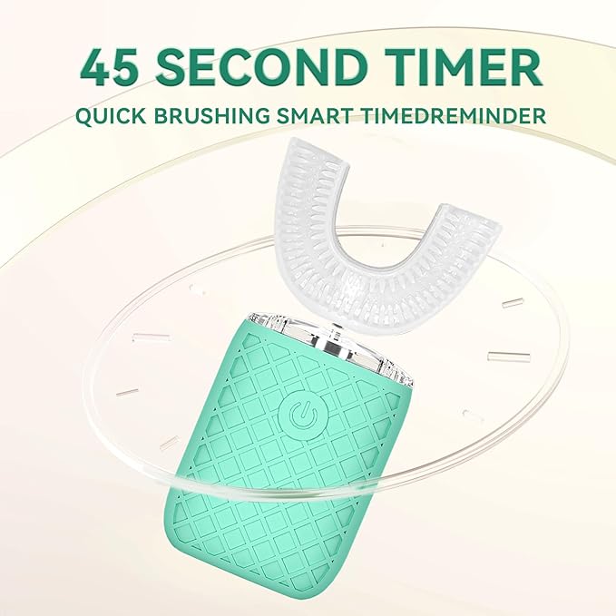 Adult Sonic Automatic Electric Toothbrush, 360° Oral Cleaning Stain Whitening, IPX7 Waterproof Rechargeable, u-Shape Brush Head*3+Straight Handle Brush Head*2 (Green)