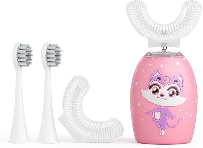Kids U Shaped Electric Toothbrush Age 2-12, 360-Degree Ultra Quiet Whole Mouth Toothbrush,4 Brush Heads,2 Mode