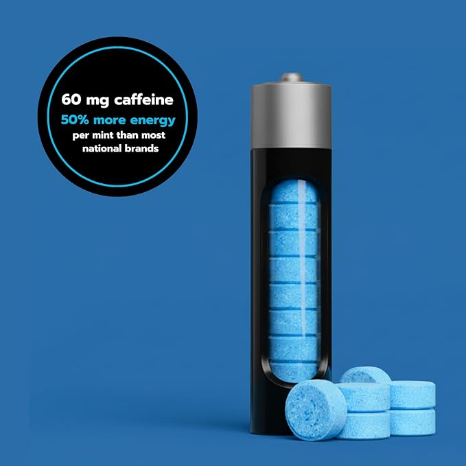 Caffeine Mints, 60milligram Caffeine, Instant Energy, Fresh Breath Caffeinated Minty Candy, 0 Sugar, Natural Wintergreen Flavor (6 Packs, 60 Mints)