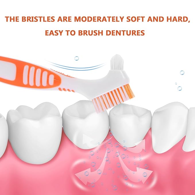 Healifty Portable Double-Ended Denture Cleaning Tools with Multi-Layer Bristles for Effective False Teeth and Oral Care Brushes 6.5 Inch Travel-Friendly