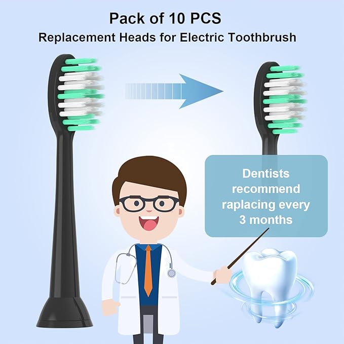 Replacement Toothbrush Heads 10 Pack Compatible with AquaSonic Black Series for Vibe Series Black Series pro, and for Duo Series pro Electric Toothbrush,Soft Balck