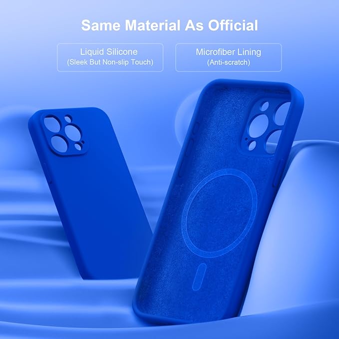 Magnetic for iPhone 15 Pro Case, Compatible with MagSafe, with 9H Nano Screen Protectors, Full Camera Protection, Silicone Shockproof Microfiber Lining Phone Case 6.1", Klein Blue