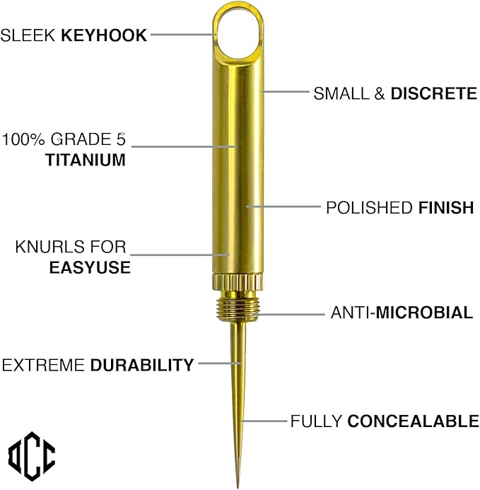 DAILYCARRYCO. TiPick Titanium Toothpick Holder - Portable Metal Travel Toothpick - Reusable EDC Micro Toothpick - Compact & Convenient - Carry On-the-Go - Titanium Construction, Gold