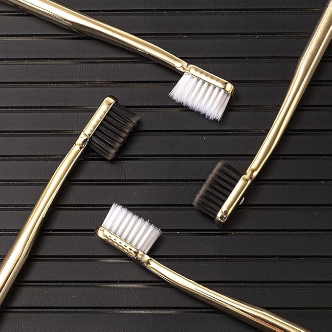 Luxury Gold-Plated Handle Toothbrush, Soft Bristles, Adult Size, 4-Pack