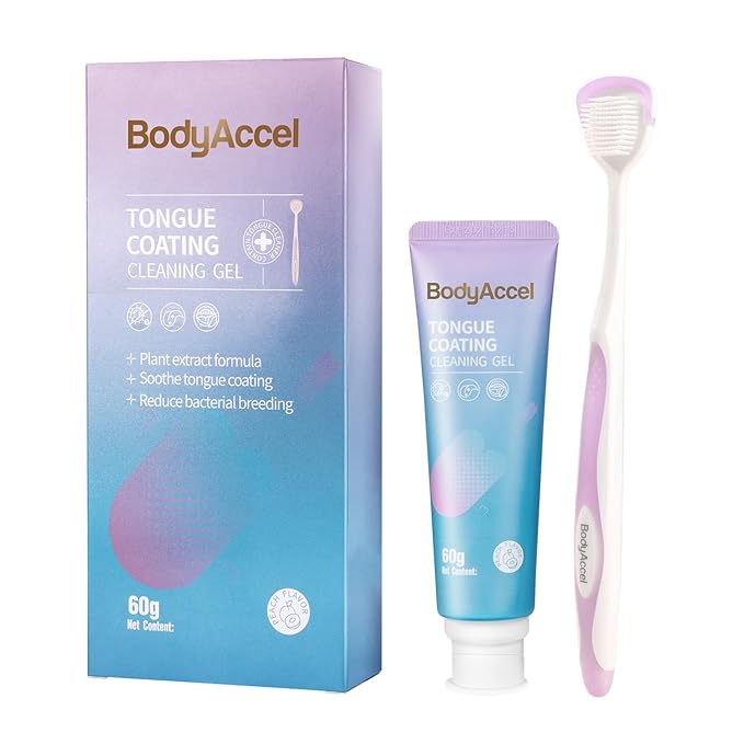 BodyAccel Tongue Cleaner Gel with Tongue Brush – Fresh Breath Oral Care Kit – Tongue Scraper Gel Set for Bad Breath Removal, Maintain Oral Health