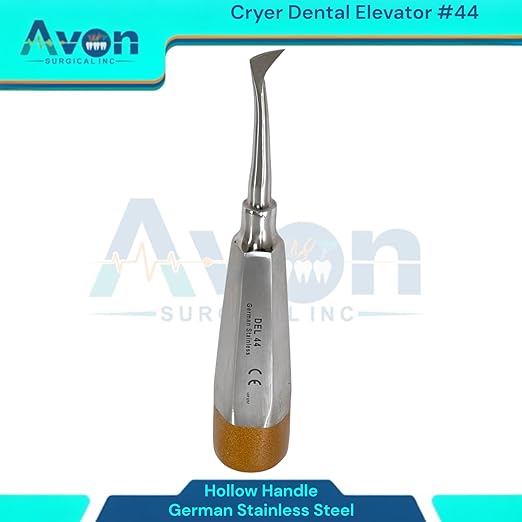 Root and Tooth Extraction Dental Cryer Elevator Pick, Sharp Angled Tip, Color-Coded Handle Ends | Autoclave-Safe German Stainless Steel Dental Instruments (1, #44 Cryer - Gold End)