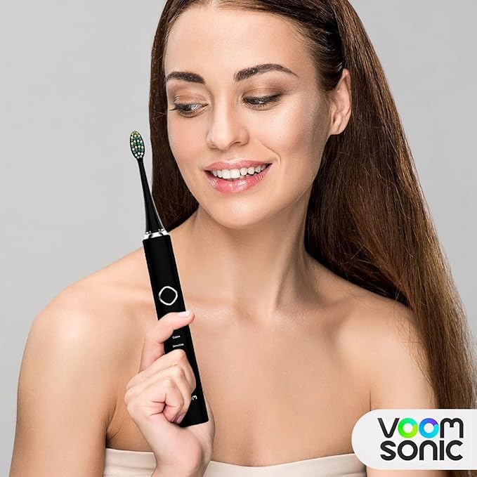 Voom Sonic Pro 7 Series Rechargeable Electronic Toothbrush, Advanced Oral Care Technology, 2-Minute Timer w/Quadrant Pacing, 5 Adjustable Speeds, Magnetic Levitation, 100% Waterproof, Black (VM-20946)