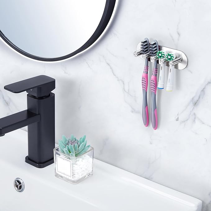 Electric Toothbrush Head Holder, Toothbrush Holders Wall Mounted, Adhesive Tooth Brush Head Holder Organiser, Electric Toothbrushs Holder, Shower Tooth Brushing Holder (Silver, Large)