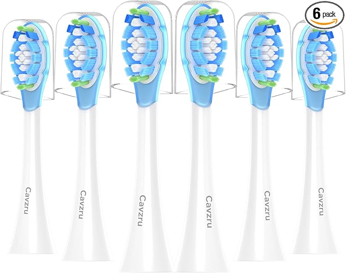 Cavzru Replacement Toothbrush Heads for Philips Sonicare C3 C2 G3 A3 W2 W3, 6 Pack Soft Silicone Brush Heads for HX9054 4100 5100 6100 7500, Compatible with Snap-On Handles, Anti-Collision Design