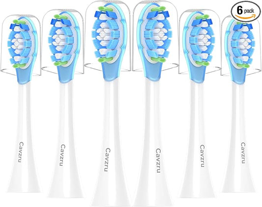 Cavzru Replacement Toothbrush Heads for Philips Sonicare C3 C2 G3 A3 W2 W3, 6 Pack Soft Silicone Brush Heads for HX9054 4100 5100 6100 7500, Compatible with Snap-On Handles, Anti-Collision Design