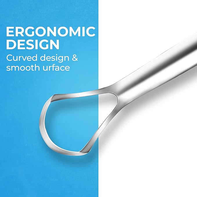 HOKIN Tongue Scraper for Adults with Travel Case (1Pcs Oral Care Pack) - 100% Metal Spoon Shaped Tongue Cleaner, Tough Scraper for Oral Hygiene