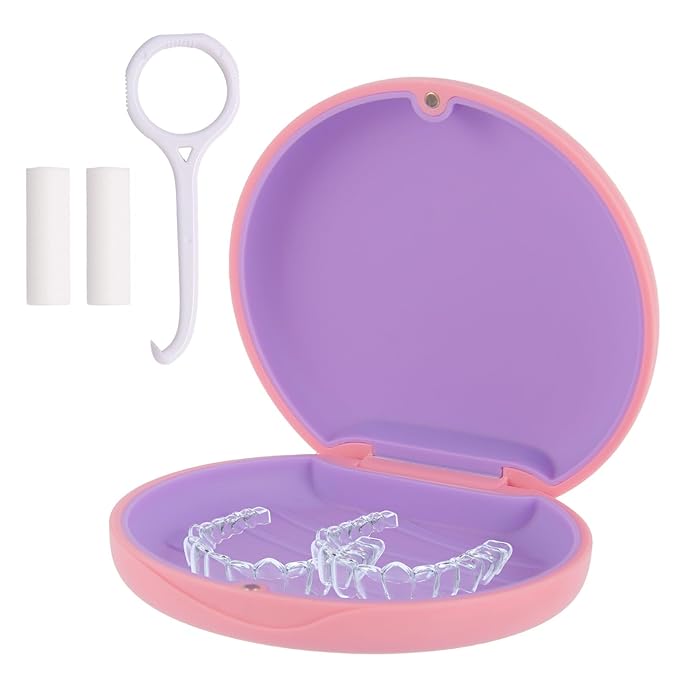 Aligner Case, Slim Retainer Box for Travel, Retainer Case Compatible with Invisalign Aligners, Brace Storage Box with Aligner Removal Tool and Chew,Pink
