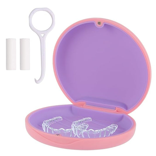 Aligner Case, Slim Retainer Box for Travel, Retainer Case Compatible with Invisalign Aligners, Brace Storage Box with Aligner Removal Tool and Chew,Pink