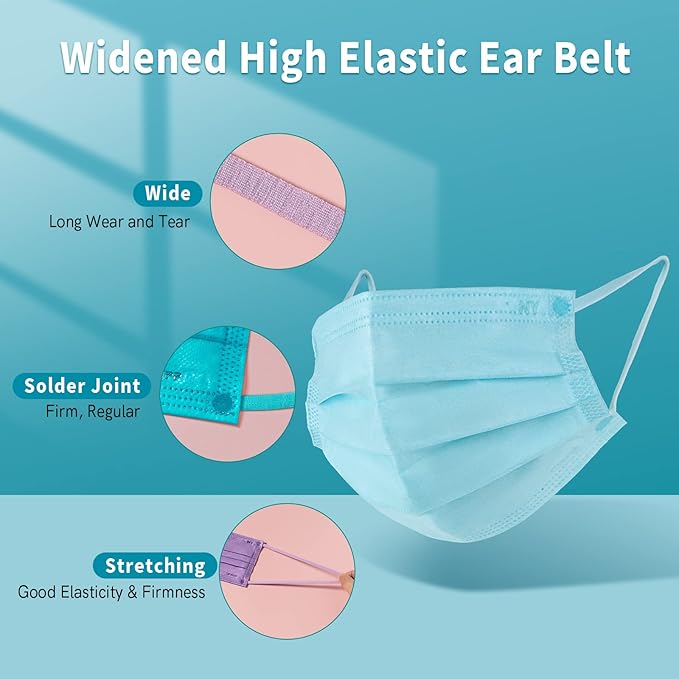 FWPP Adult 4 Ply Disposable Face Masks, Elastic Ear Loop Face Mask, Breathable Non-woven Fabric Green, Individually Wrapped Pack of 50