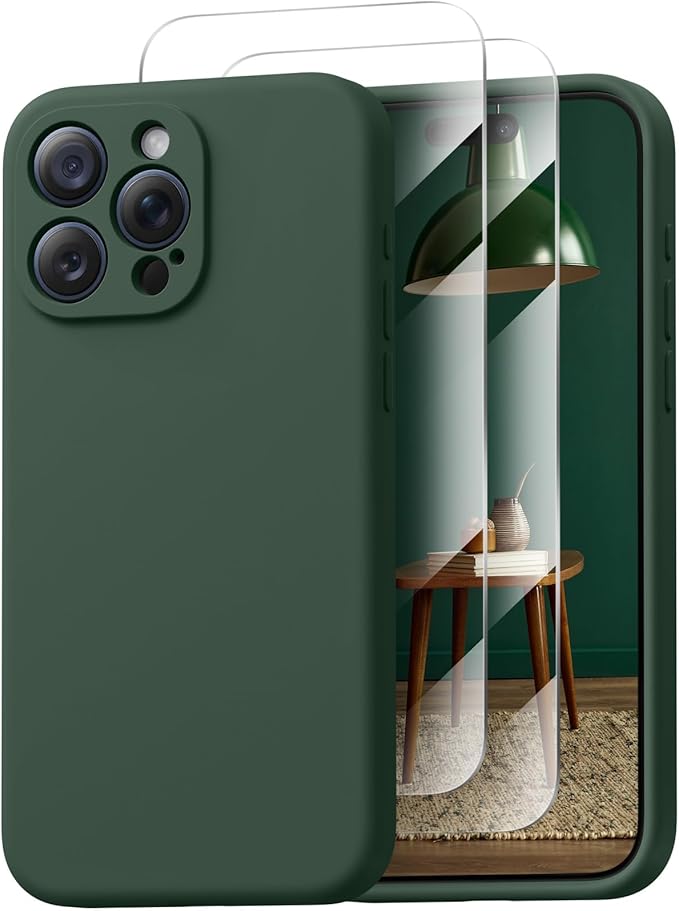 Magnetic for iPhone 15 Pro Case, Compatible with MagSafe, with 9H Nano Screen Protectors, Full Camera Protection, Silicone Shockproof Microfiber Lining Phone Case 6.1", Alpine Green
