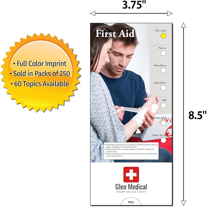 ZOCO - First Aid Slide Chart - Custom Promotional Item (Pack of 250) - CPR Instructions - Hospital or Healthcare Handout - 3.75, Brochure, Pamphlet x 8.5 in.