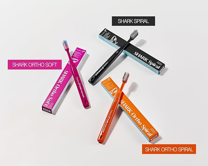 Orthodontic Toothbrush for Braces [4 Packs][Made in Korea] V Trim Cutting USA Bristles Braces Toothbrush for Brackets and Wires Cleaning (Shark Ortho Spiral, 4 Pack)