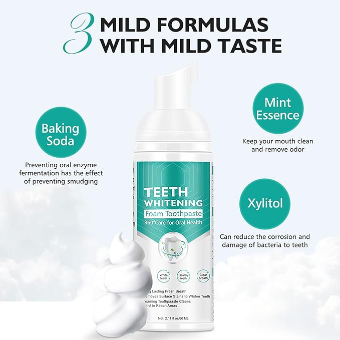 Teeth Whitening Toothpaste, 2 Pack Foam Whitening Toothpaste, Ultra-fine Mousse Foam Deeply Cleaning Gums, Stain Removal