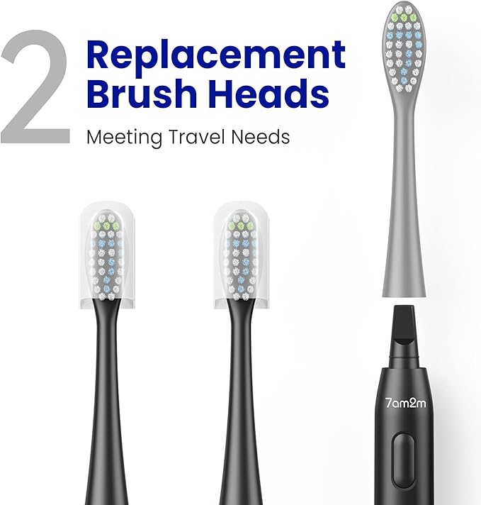 7AM2M Sonic Electric Toothbrush for Adults & Kids, with Travel Case&2 Brush Heads, 1 Charge for 90 Days, Type-C Rechargeable Sonic Toothbrush, Compact Design for Daily/Travel Use - Midnight