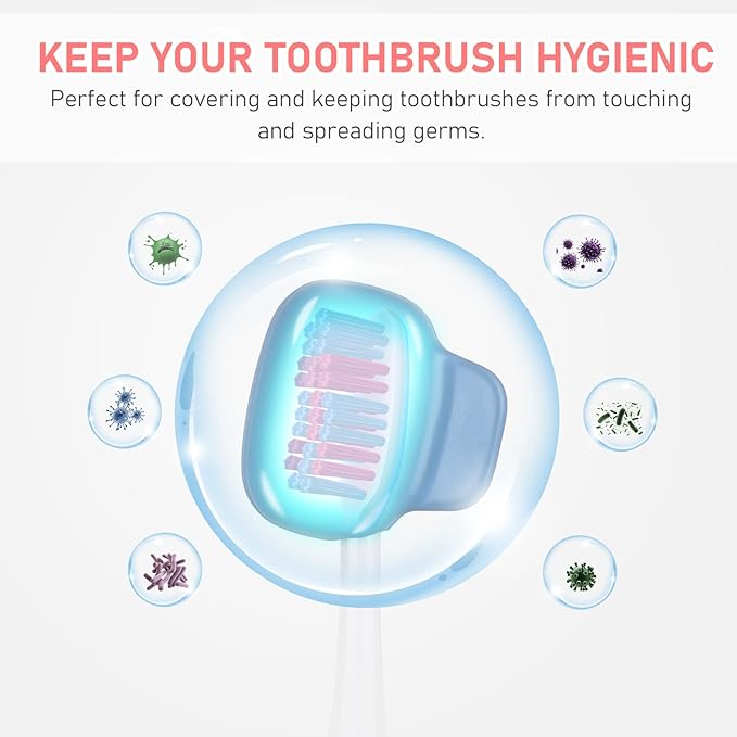 Toothbrush Covers Caps Family Pack:Tooth Brush Coveres Travel Case Protector Plastic Clip for Household Travel, Fits Electronic and Manual Toothbrushes for Adults Kids (W+PINK)