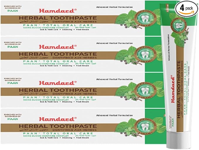 Hamdard Paan Total Oral Care Toothpaste – 100g / 3.53Oz (Pack of 4) | Herbal Ayurvedic Toothpaste with Paan Flavor | Fluoride-Free | Gum Care, Fresh Breath & Natural Oral Hygiene