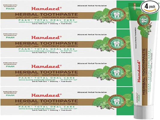 Hamdard Paan Total Oral Care Toothpaste – 100g / 3.53Oz (Pack of 4) | Herbal Ayurvedic Toothpaste with Paan Flavor | Fluoride-Free | Gum Care, Fresh Breath & Natural Oral Hygiene