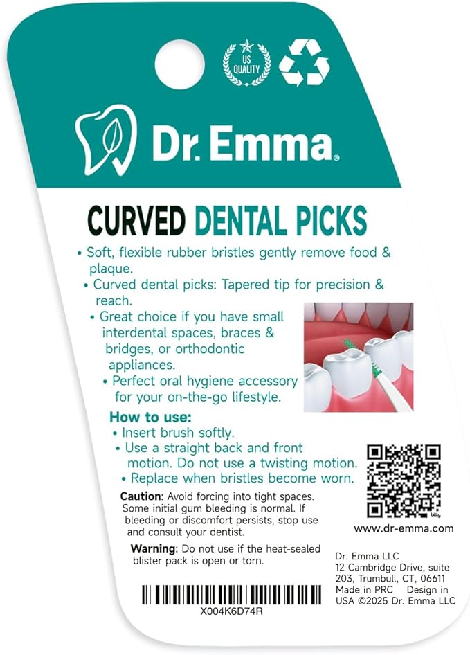 Dr. Emma Dental Picks Mint Curved Soft Rubberized Tooth Picks Easy to Use Brush Picks with Carry Case, 90Ct/Pack, 2 Pack