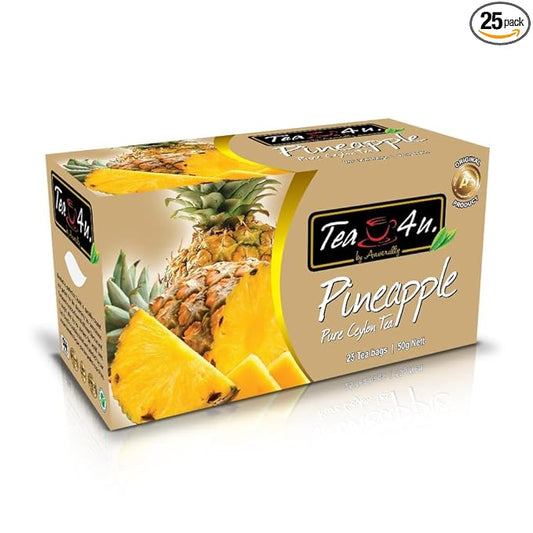 Tea4U Flavored Black Ceylon TeaBags (Pineapple) - Ideal Quality from Sri Lanka's Finest Leaves and Expertly Blended - 25 Count