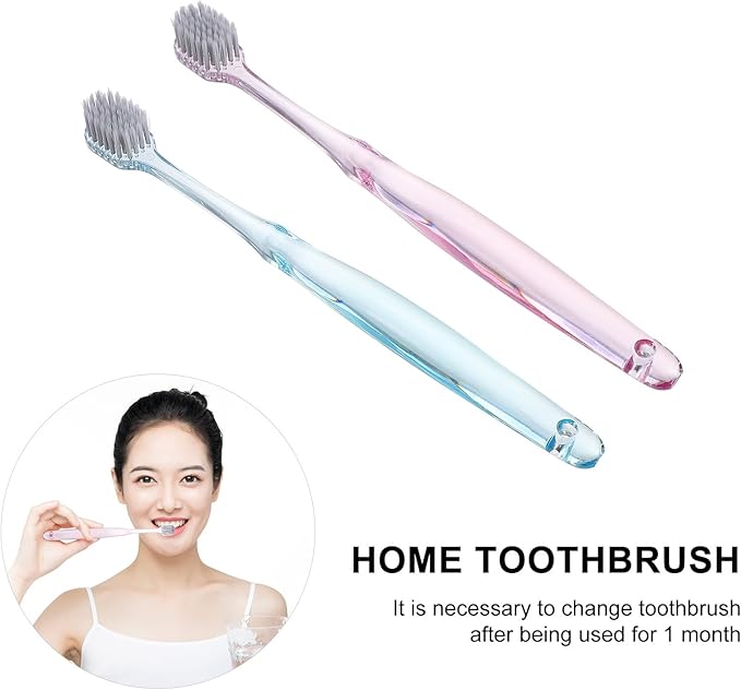 SMASOLO Crystal Toothbrush Set 6Pcs with Silver Ion Soft Bristles Wide Head Oral Care Toothbrushes for Adults Travel Use (Green Pink, 3Pcs Each)
