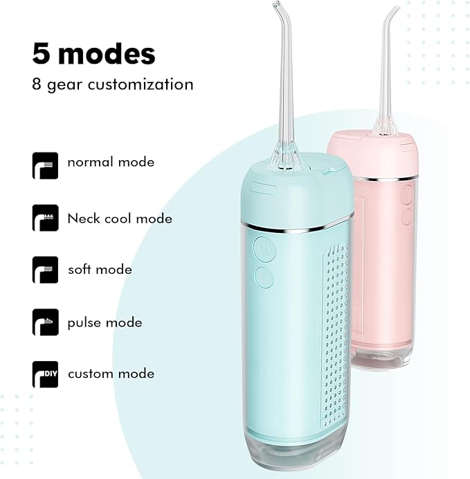 Powerful Portable Cordless Water Dental Flosser: Rechargeable [2000 mAh Li-ion] Mini Oral Irrigator Travel & Home Machine Cleaner Large Vol Telescopic Tank 5 Modes IPX7 Waterproof Electric Teeth Pick