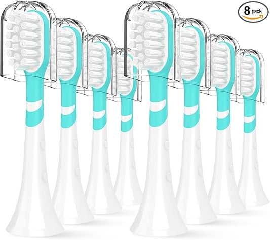 Kids Toothbrush Heads Compatible with Electric Philips Sonicare Handle 6032/94 6321 6340 6042 6320 6330, Replacement Heads Compact for Child 3-7 Years Old, Mini Brush Heads with Caps, 8 Pack Green