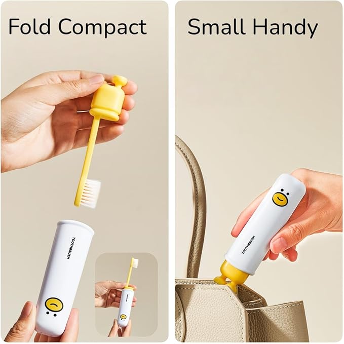Folding Toothbrush with Built-in Cover, Perfect for Travel, Hiking & Camping, Compact & Portable, Toothbrush with Soft Bristles, for Adults & Kids (White)