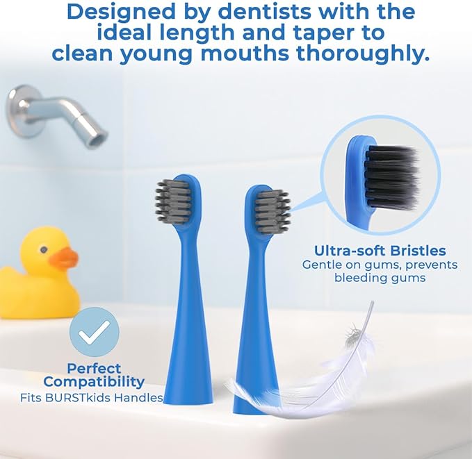 8 Pack Toothbrush Replacement Heads Compatible with Burst Kids Electric Toothbrush, Burst Kids Replacement Heads with Ultra-Soft Bristles, Dust Cover Caps, Perfectly Compatible (Blue+Purple)