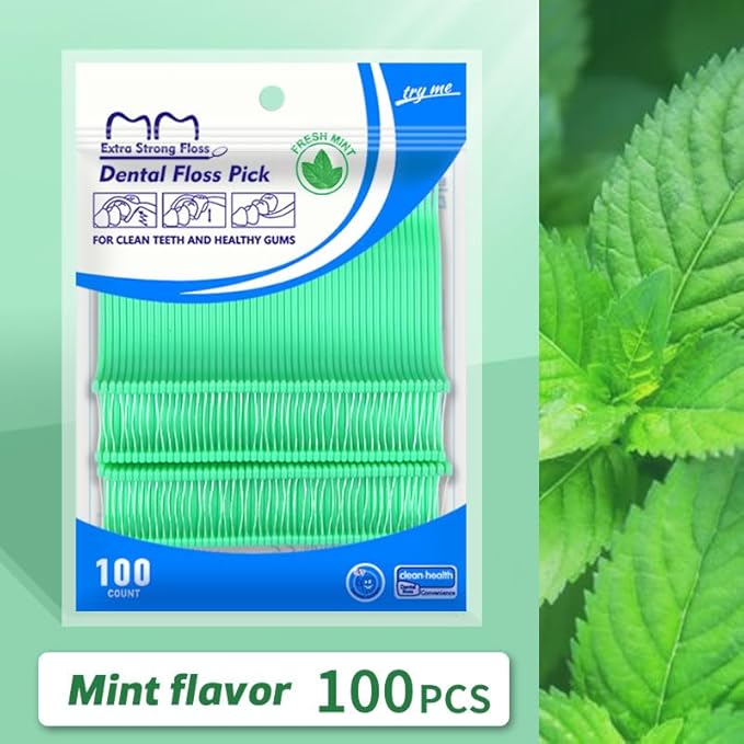 Fruit Flavored Floss，toothpicks，Cleaning Teeth，Ultra-fine Dental Floss Stick, Fight Tooth Decay and Keep Your Teeth Clean，Teeth Cleaning Tool (200 Pieces (Bagged/Single line), Mint+Strawberry Flavor)