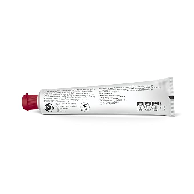 Red Seal Fluoride Free Toothpaste - Baking Soda - Herbal & Mineral Formula, Vegan-Friendly, Cruelty-Free, SLS and Paraben-Free, No Artificial Flavors, NATRUE Certified Natural, Dry Mouth Relief
