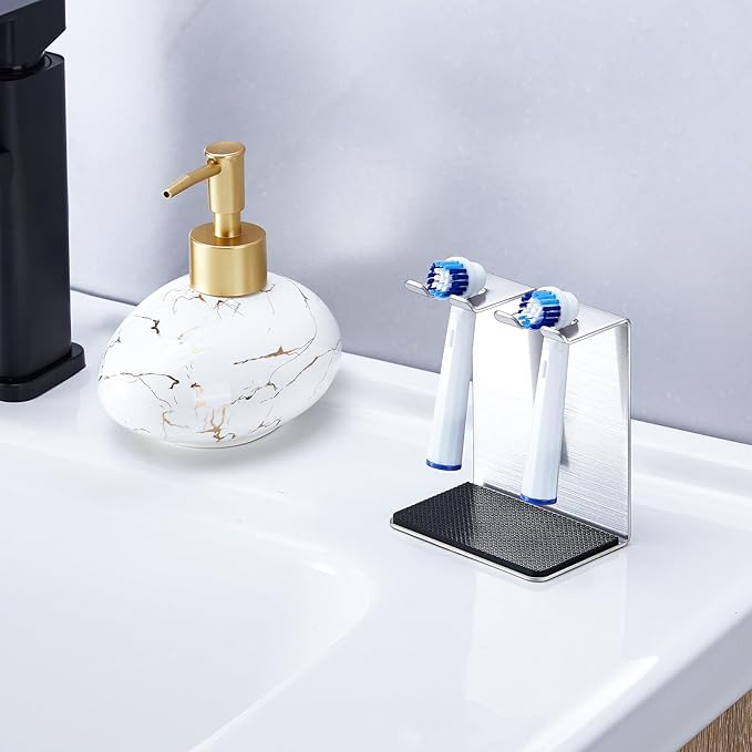Toothbrush Head Holders Tabletop or Wall Mounted Electric Tooth Brush Heads Holder Stand with Removable Drip Pad, Tooth Brush Holder for Bathroom Shower, Electric Toothbrush Holders, Silver