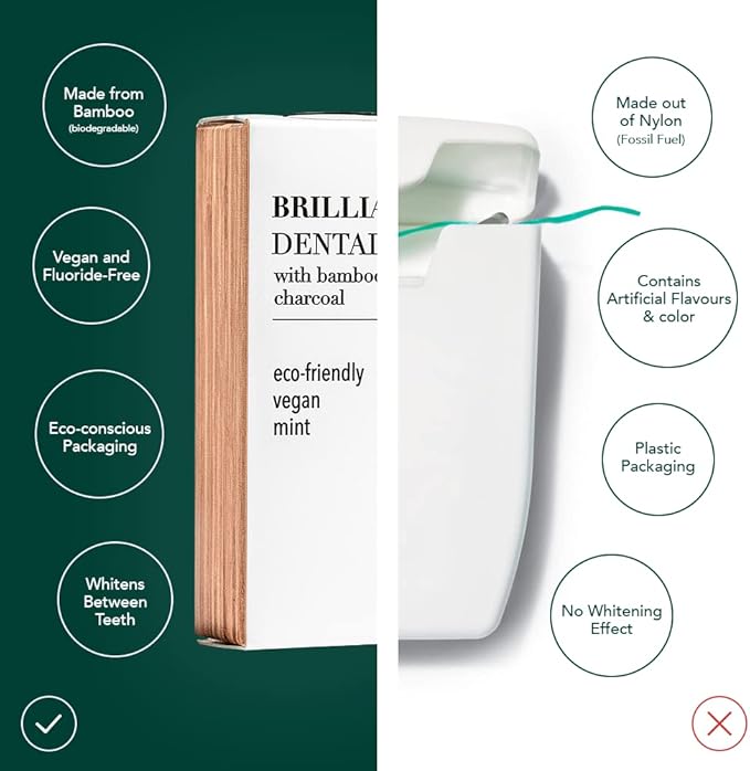 Terra & Co., Brilliant Black Dental Floss (3 Pack) | Organic Teeth Whitening Products | All Natural, with Activated Bamboo Charcoal | Vegan & Cruelty Free | Luxury Dental Care