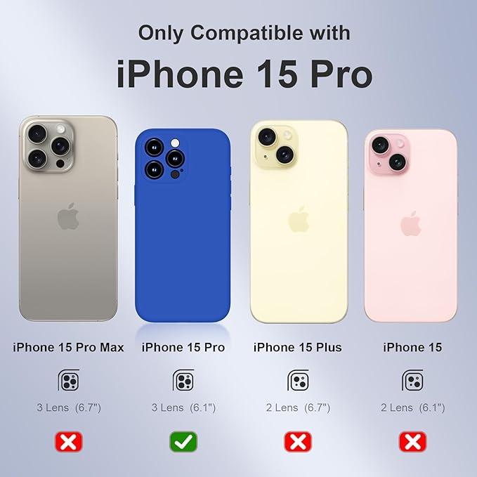 Magnetic for iPhone 15 Pro Case, Compatible with MagSafe, with 9H Nano Screen Protectors, Full Camera Protection, Silicone Shockproof Microfiber Lining Phone Case 6.1", Klein Blue